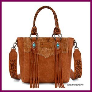Western Crossbody Bag Leather Tassel Top Handle Handbag Rustic Chic